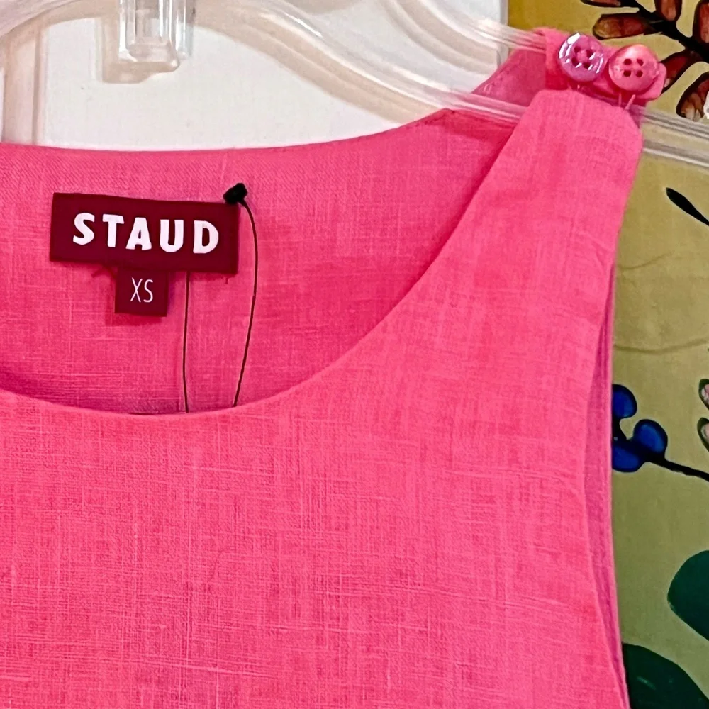 🌺🎉HP🎉🌺 NWT Staud Allori Mini Dress Coral Paradise/Pearl Pink - Picture 12 of 16